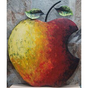 Metal Wall Art Apple Oil Painting Blend Yellow Red Layers of Paint Hanging Wall